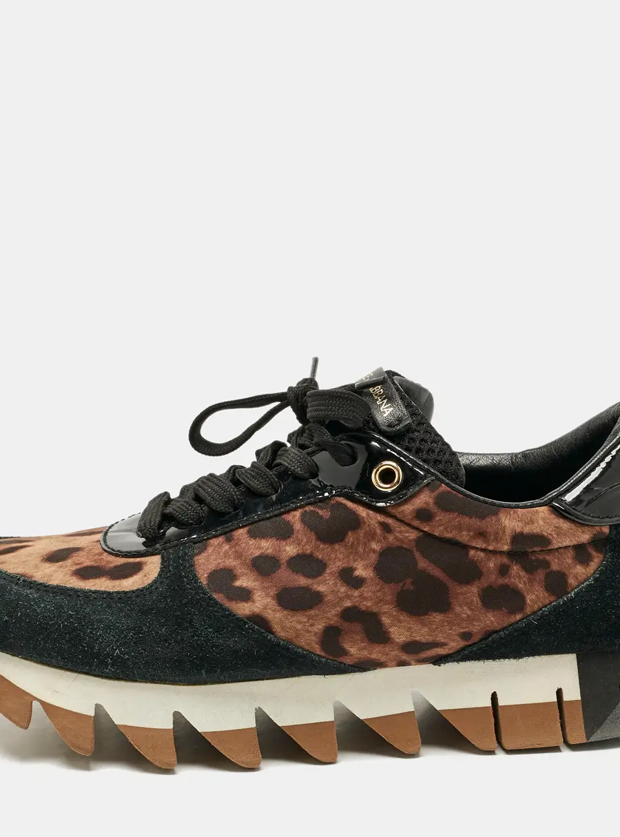 Dolce & Gabbana Multicolor Leopard Print Canvas and Patent Leather Lace Up Sneakers Size 36