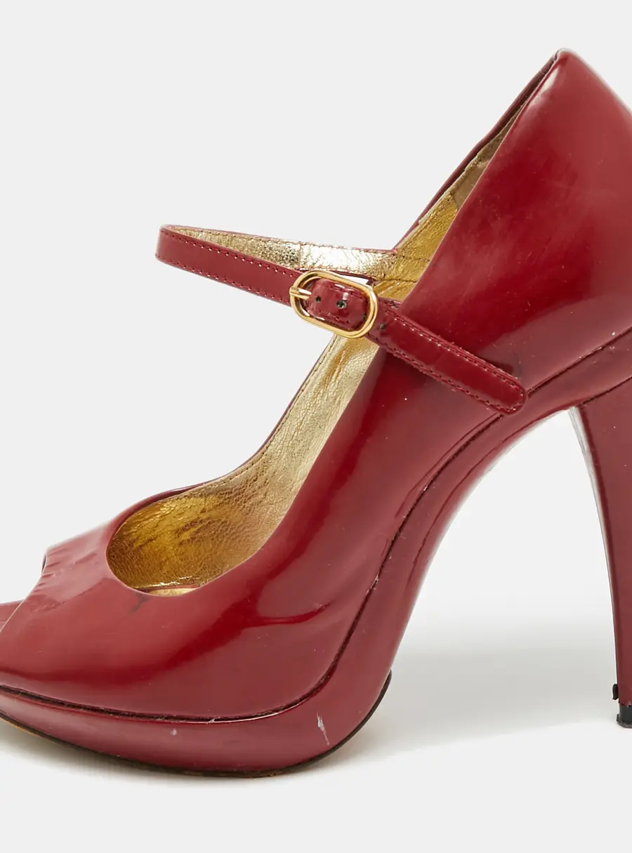 Dolce & Gabbana Red Patent Leather Platform Peep Toe Mary Jane Pumps Size 37