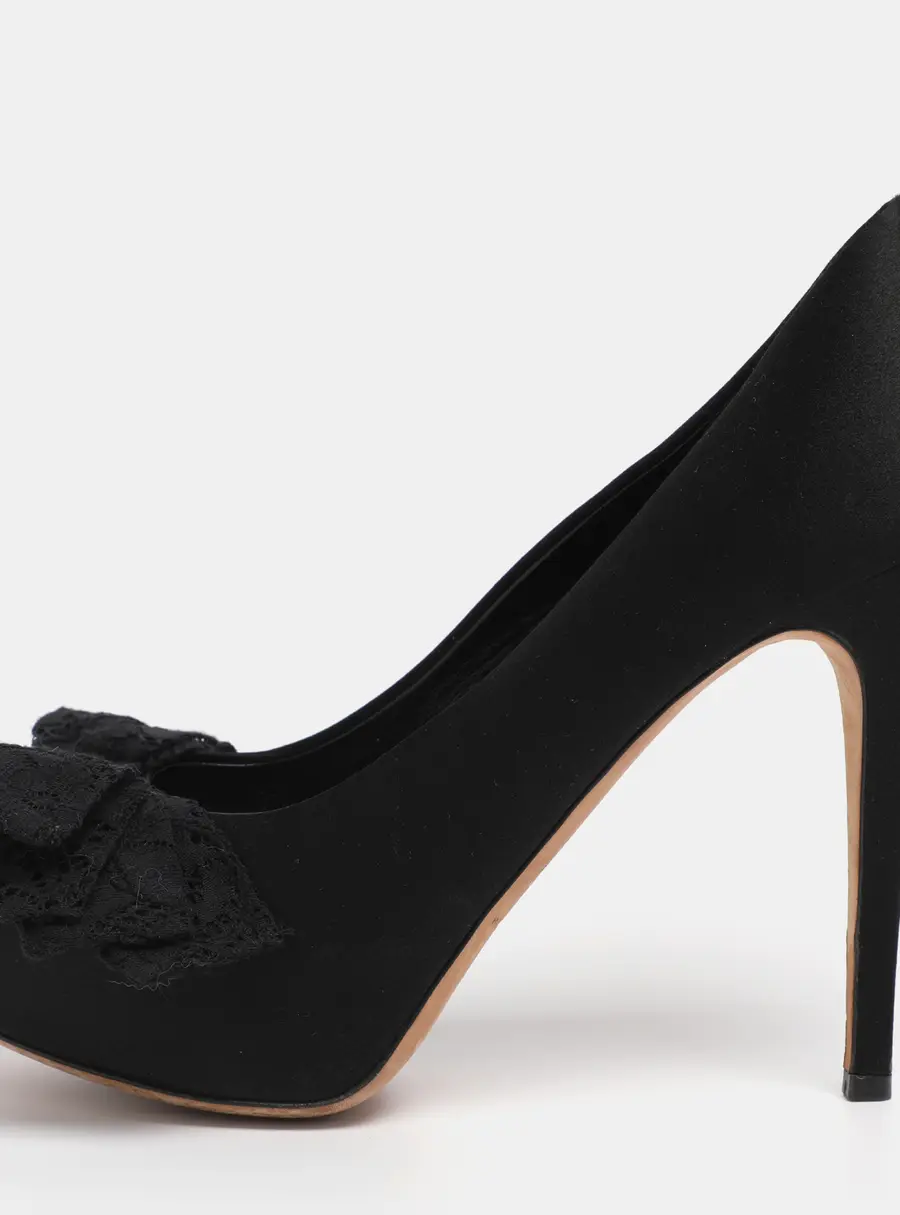 Dolce & Gabbana Black Satin Lace Bow Platform Pumps Size 39