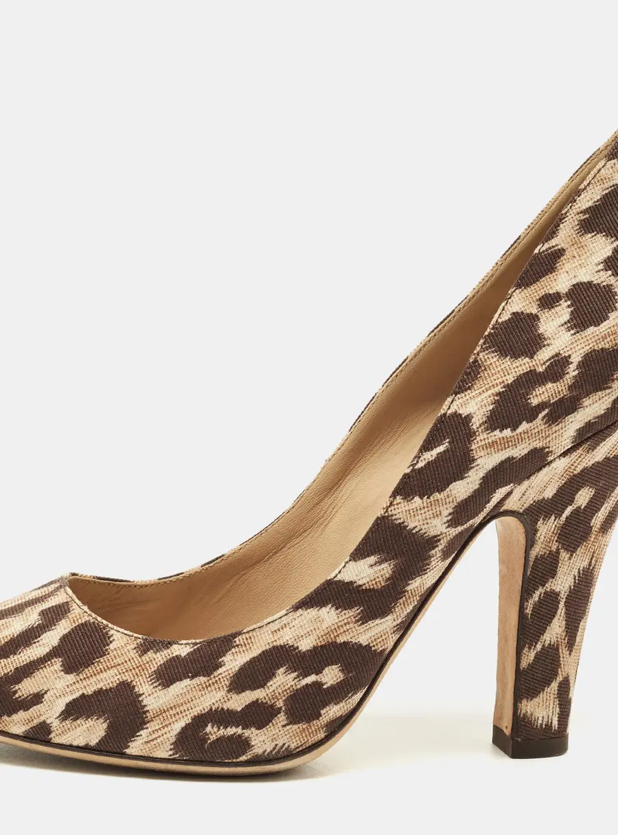 Dolce & Gabbana Brown/Beige Leopard Print Canvas Peep Toe Pumps Size 39