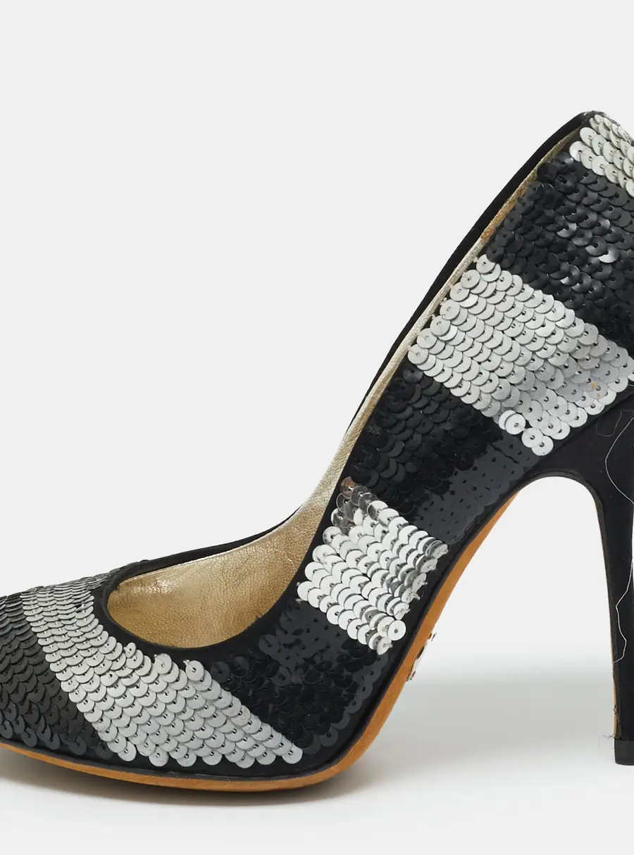 Dolce and Gabbana Black/Silver Sequin Round Toe Pumps Size 36.5