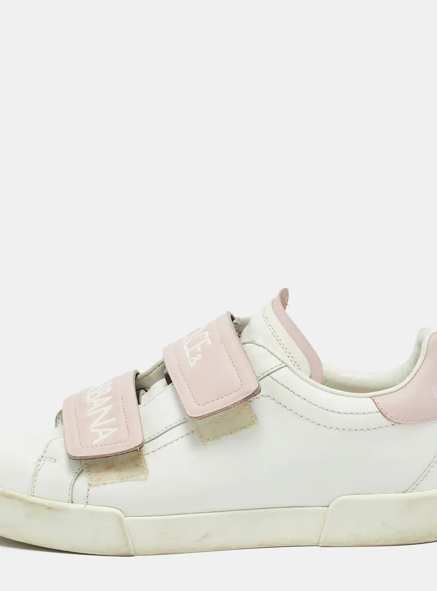 Dolce & Gabbana White/Pink Leather Velcro Low Top Sneakers Size 39.5
