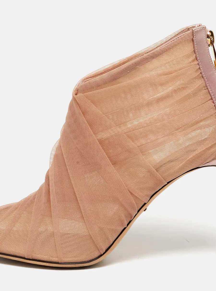Dolce & Gabbana Size 39.5 Pink Net and Satin Ankle Length Boots