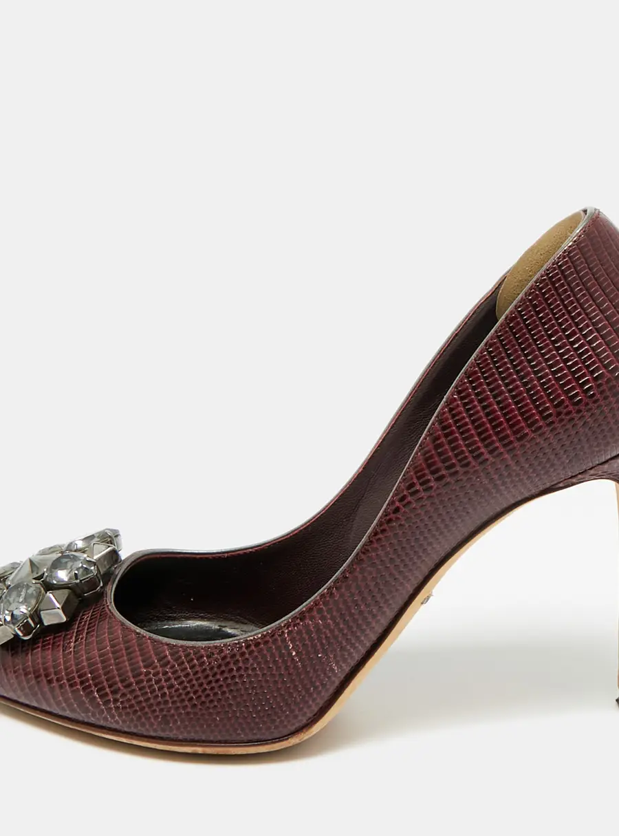 Dolce & Gabbana Burgundy Lizard Embossed Leather Bellucci Pumps Size 36