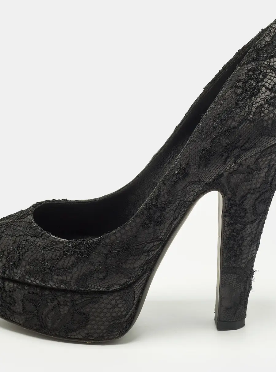 Dolce & Gabbana Size 38.5 Black Mesh and Satin Platform Pumps