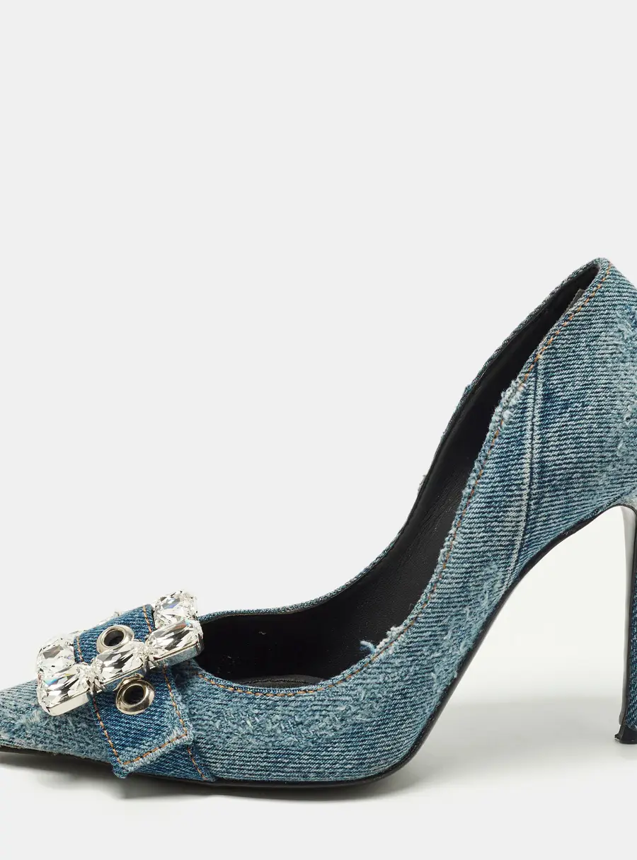 Dolce & Gabbana Bellucci Size 36 Blue Denim Rhinestone Buckle Pumps