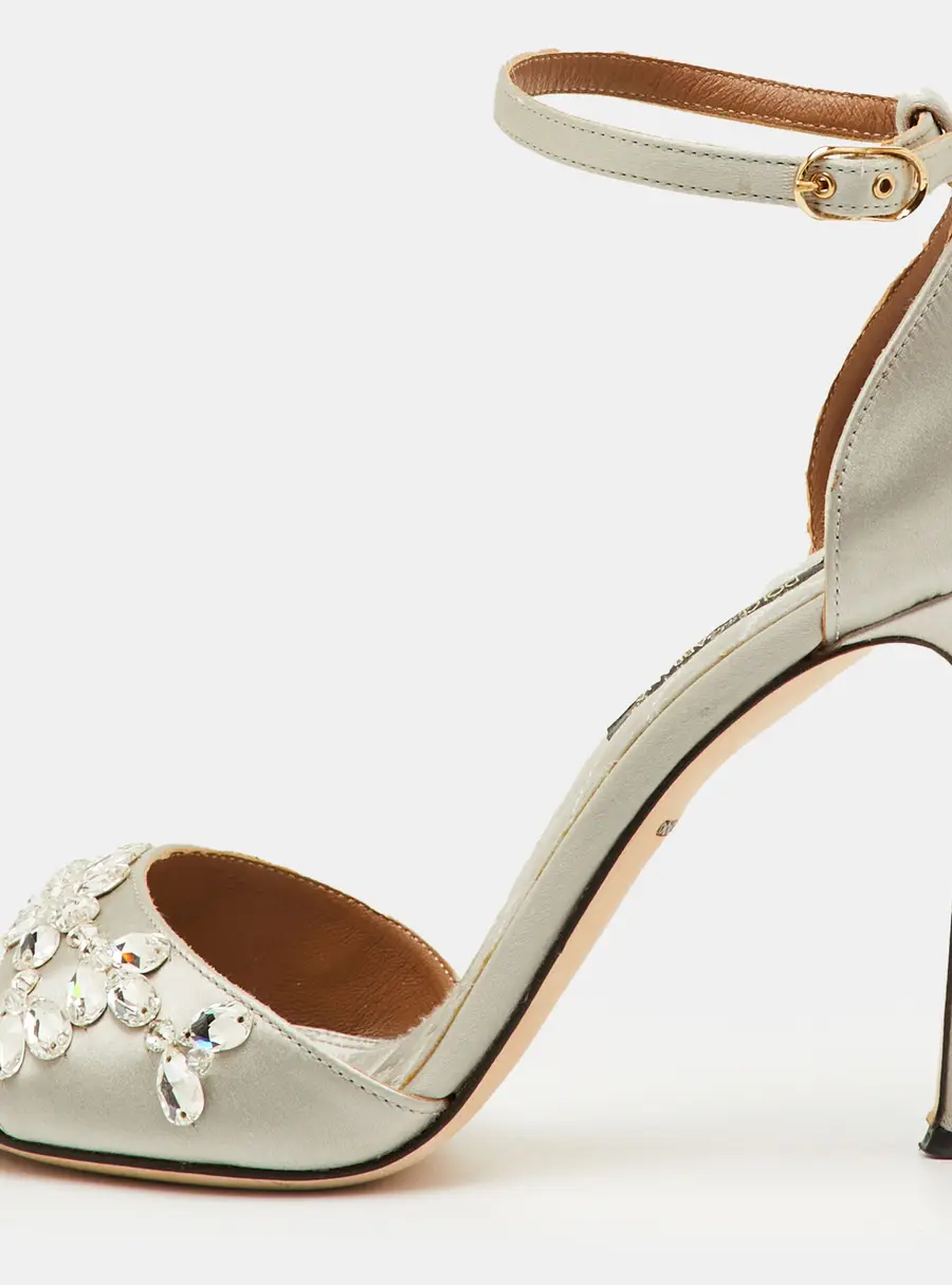 Dolce & Gabbana Size 35 Silver Satin Crystal Embellished Ankle Strap Sandals