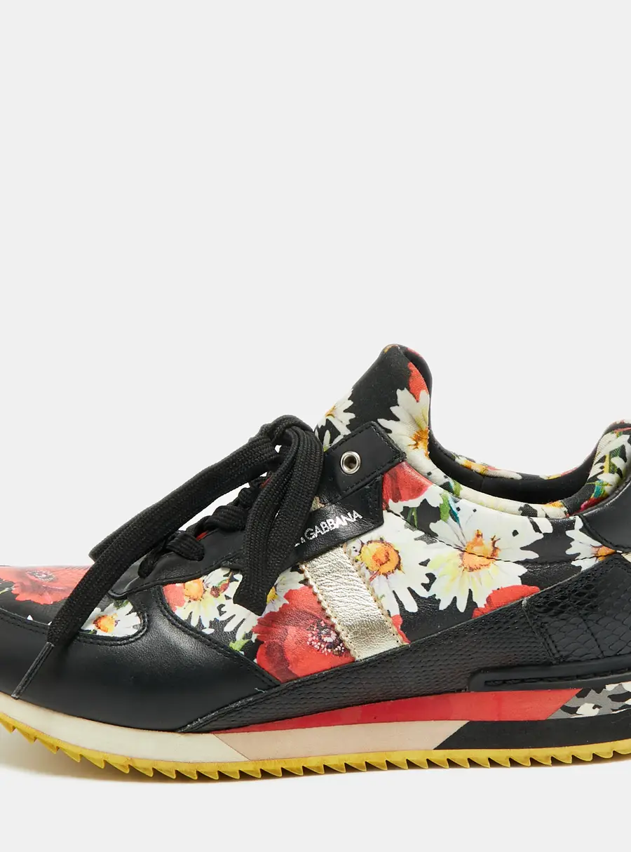 Dolce & Gabbana Size 39 Multicolor Python and Leather Floral Printed Low Top Sneakers