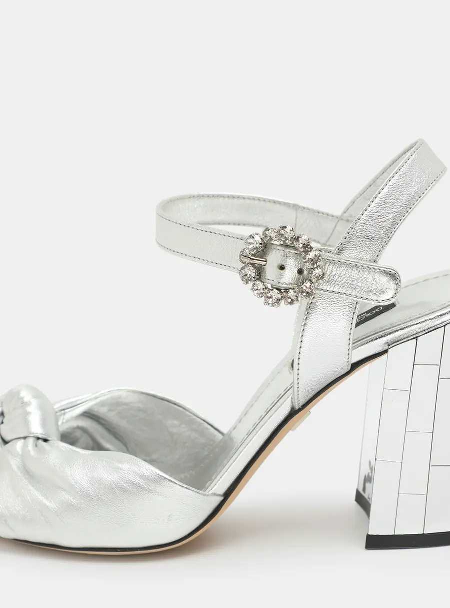 Dolce & Gabbana Size 37 Silver Foil Leather Mirror Heel Ankle Strap Sandals