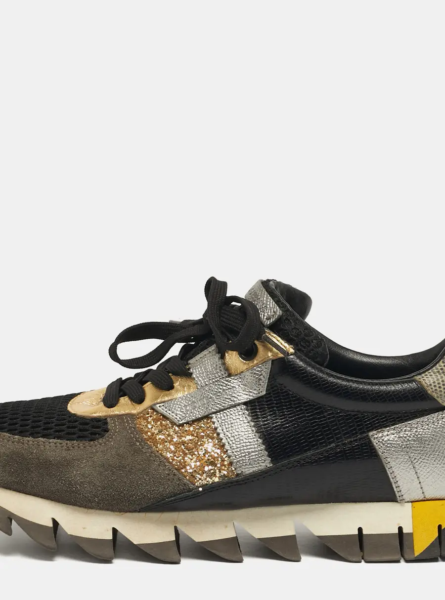 Dolce & Gabbana Size 39.5 Multicolor Glitter, Leather and Suede Lace Up Sneakers