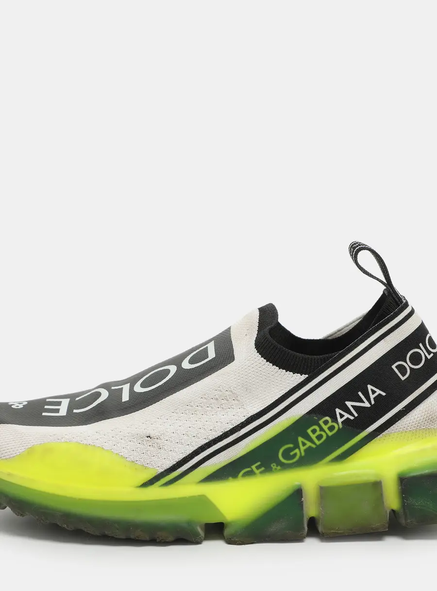 Dolce & Gabbana Sorrento Size 36.5 Neon Green/White Knit Fabric Slip On Sneakers