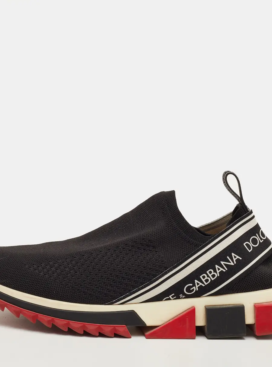Dolce & Gabbana Sorrento Size 41 Black Knit Fabric Slip On Sneakers