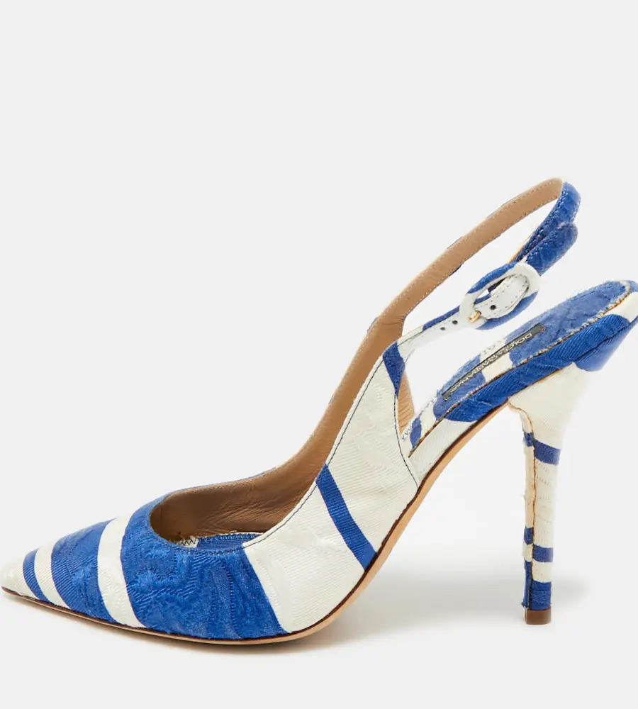 Dolce & Gabbana Size 40 Blue/White Brocade Fabric Slingback Pumps