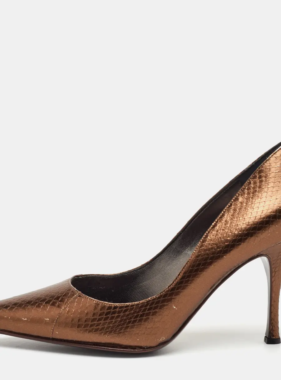 Dolce & Gabbana Size 38.5 Metallic Brown Snakeskin Embossed Leather Pointed Toe Pumps