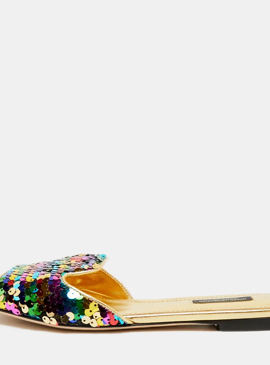Dolce & Gabbana Bellucci Size 38 Multicolor Leather and Sequins Flat Slides