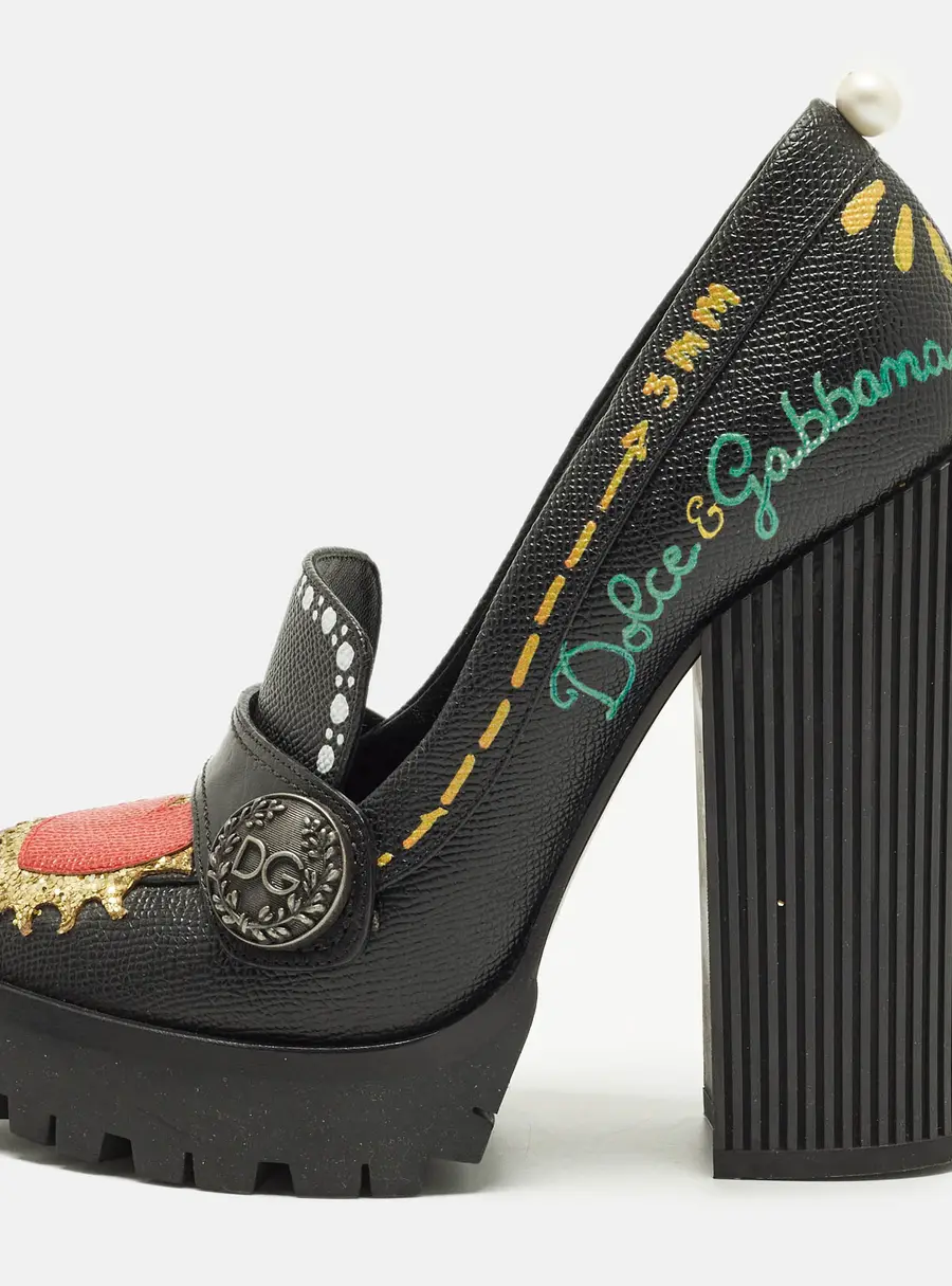 Dolce & Gabbana Edna Size 38.5 Black Leather Block Heel Pumps