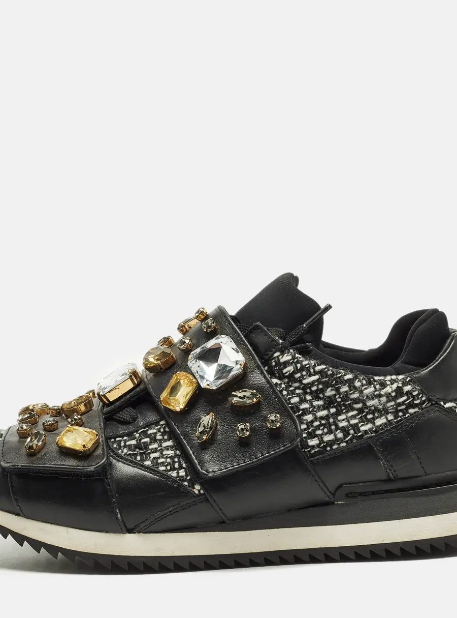 Dolce & Gabbana Space Size 38 White/Black Fabric Leather Lace Up Sneakers