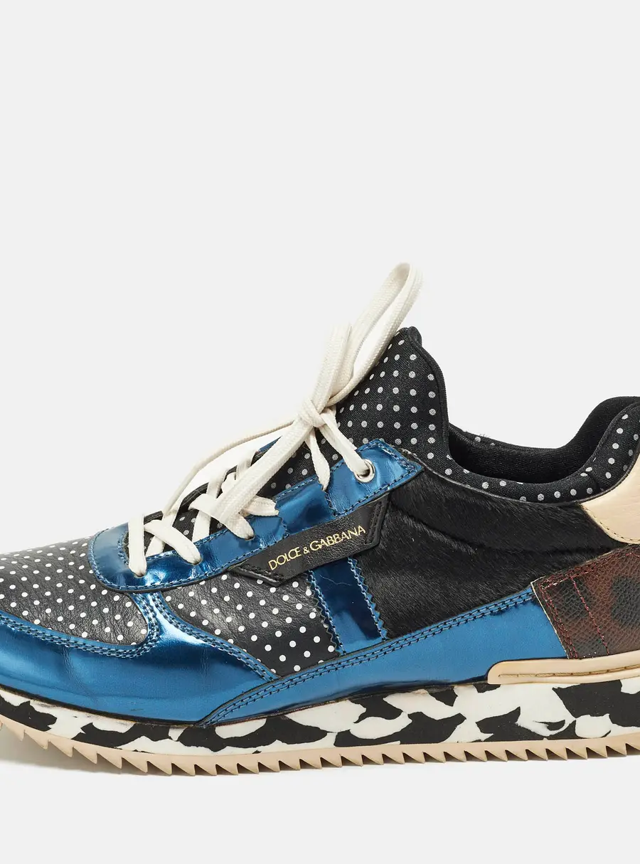 Dolce & Gabbana Majolica Size 39.5 Multicolor Calf Hair, Canvas and Leather Lace Up Sneakers