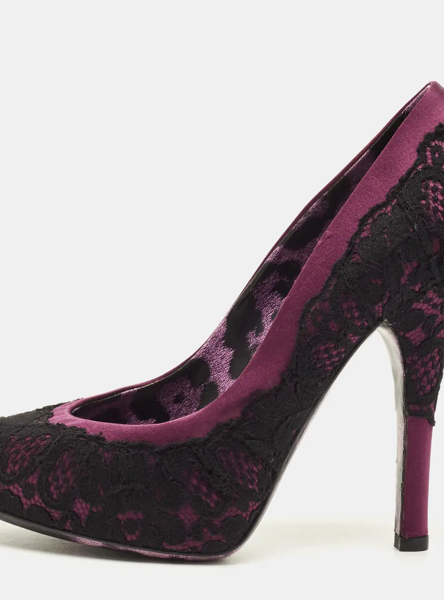 Dolce & Gabbana Size 37 Purple/Black Lace and Satin Round Toe Pumps