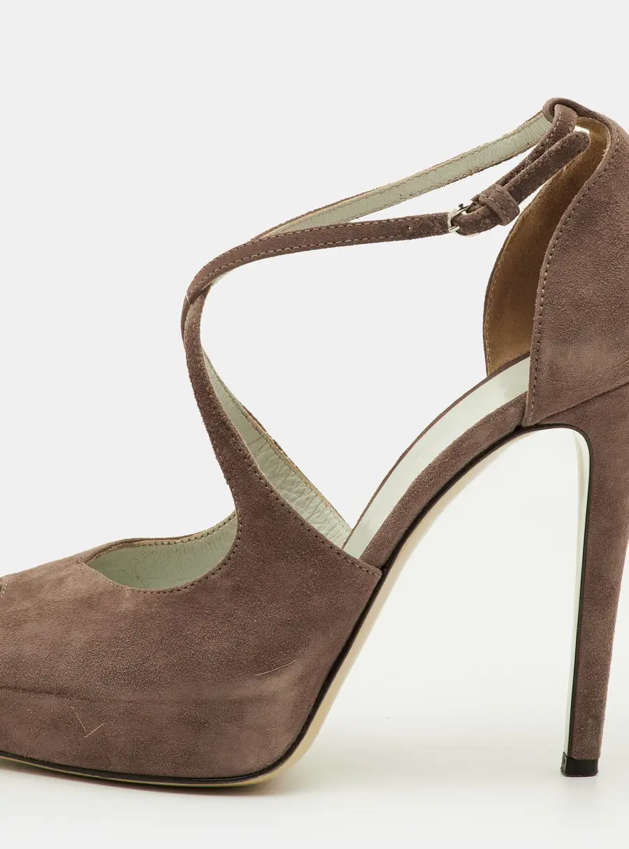 D&G Size 38 Taupe Brown Suede Peep Toe Platform Sandals