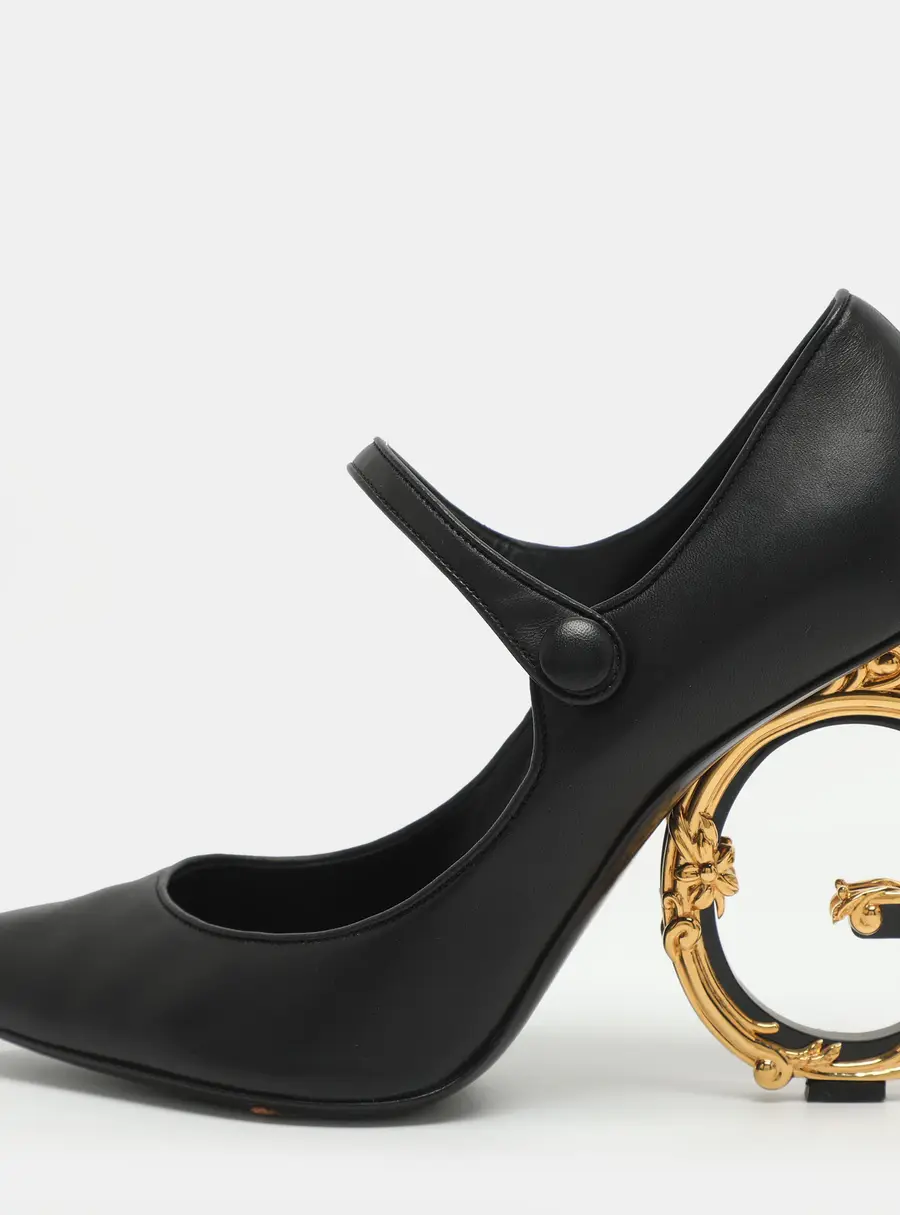 Dolce & Gabbana Baroque Heel Size 41 Black Leather Mary Jane Pumps