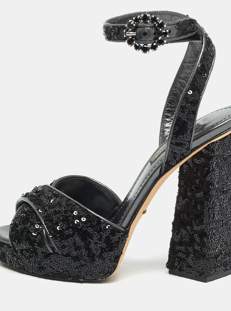 Dolce & Gabbana Size 35 Two Tone Leather and Sequins Ankle Strap Sandals
