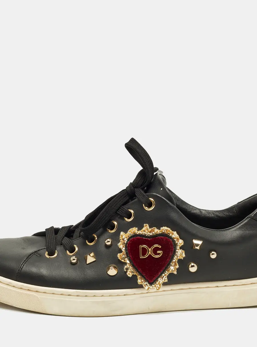 Dolce & Gabbana DG Heart Size 38.5 Black Leather Low Top Sneakers