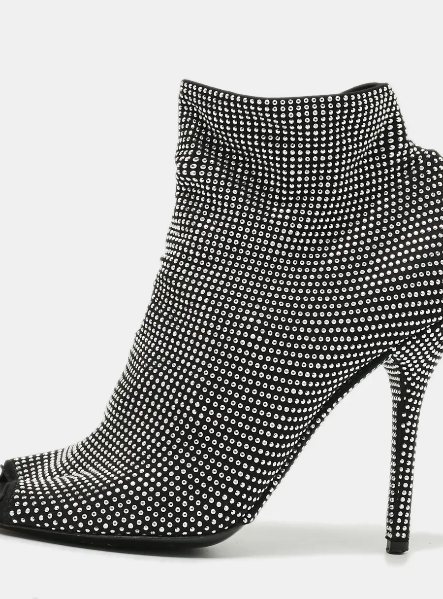 Dolce & Gabbana Size 40 Black Fabric Crystal Embellished Open Toe Ankle Length Boots