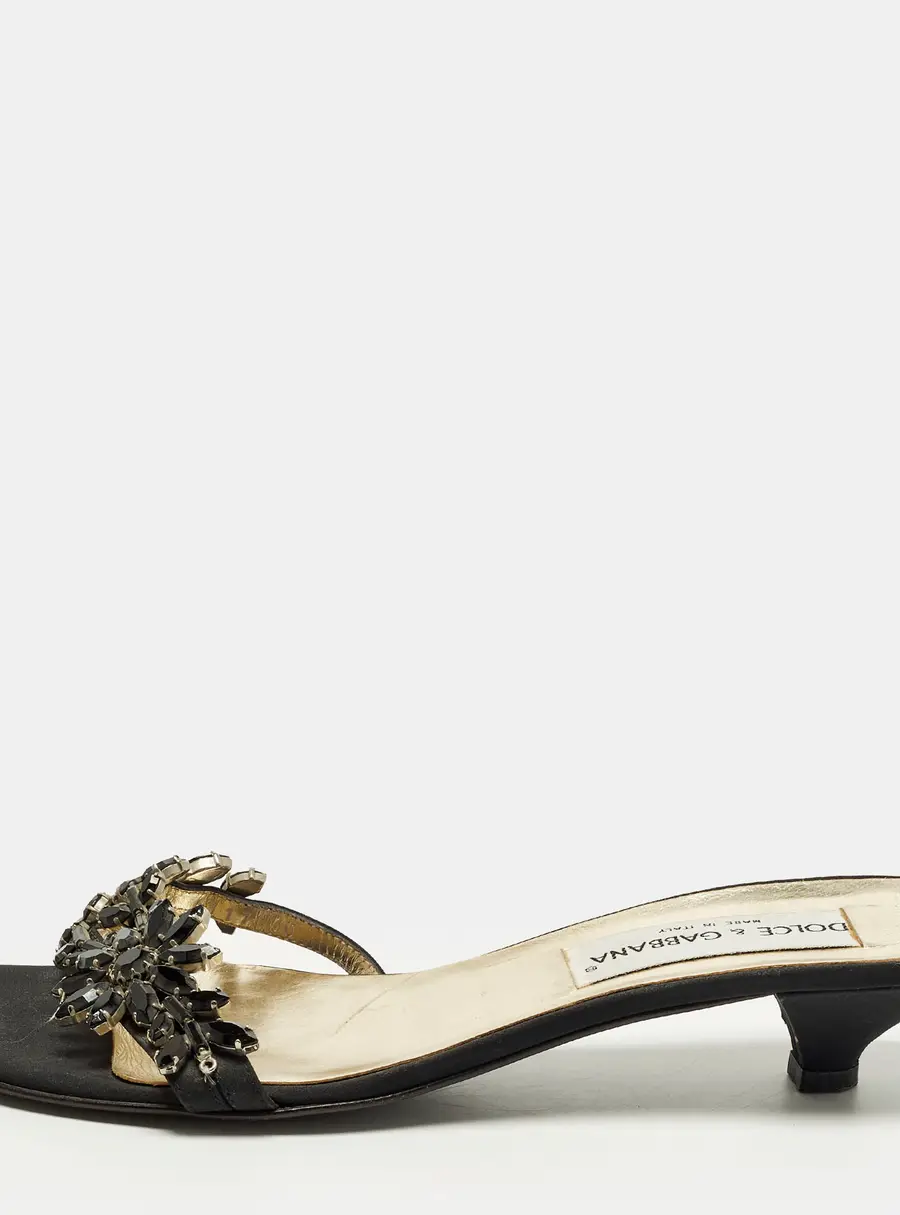 Dolce & Gabbana Size 40 Black Fabric Crystal Embellished Slide Sandals
