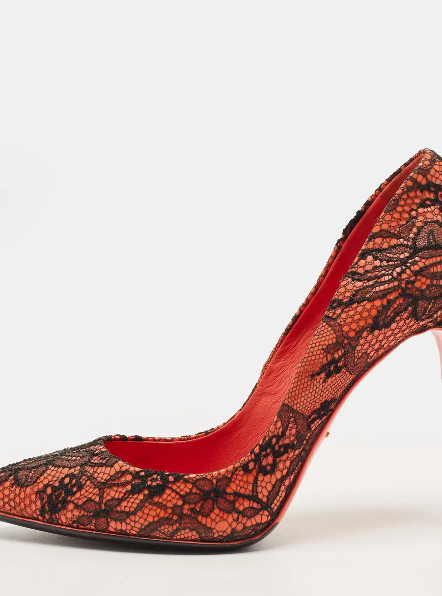 Dolce & Gabbana Size 38.5 Black/Orange Lace and Patent Leather Pumps