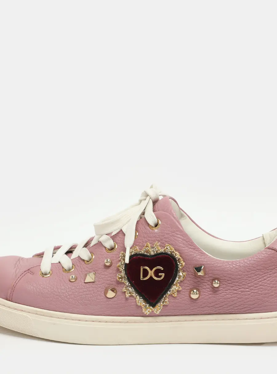 Dolce & Gabbana Devotion Size 39 Pink Leather Low Top Sneakers
