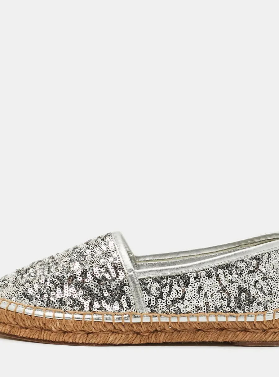 Dolce & Gabbana Size 36 Silver Sequin and Leather Espadrille Flats