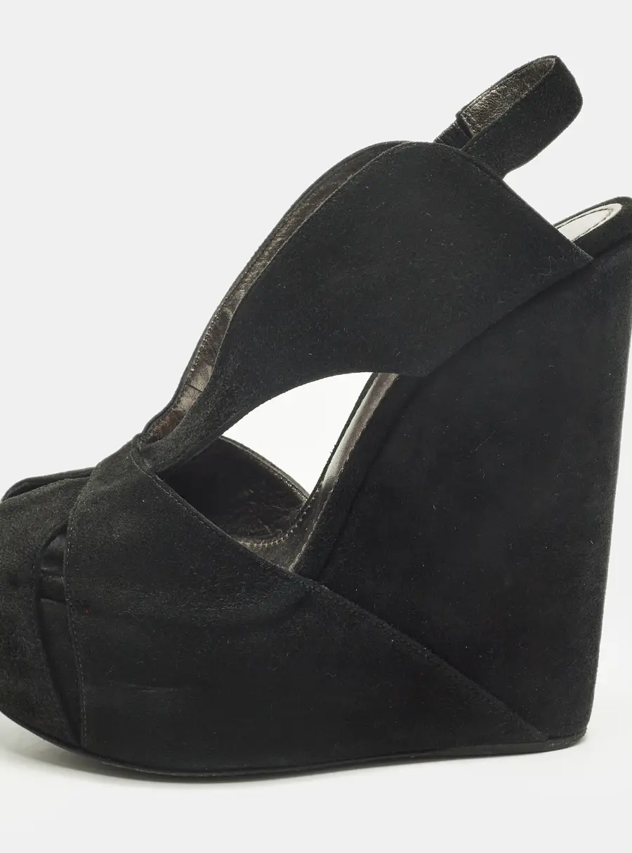 Dolce & Gabbana Size 37 Black Suede Wedge Slingback Sandals