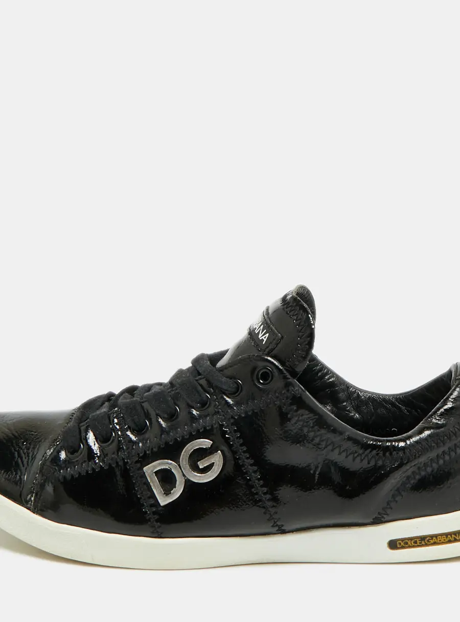 Dolce & Gabbana DG Logo Size 40 Black Patent Leather Low Top Sneakers