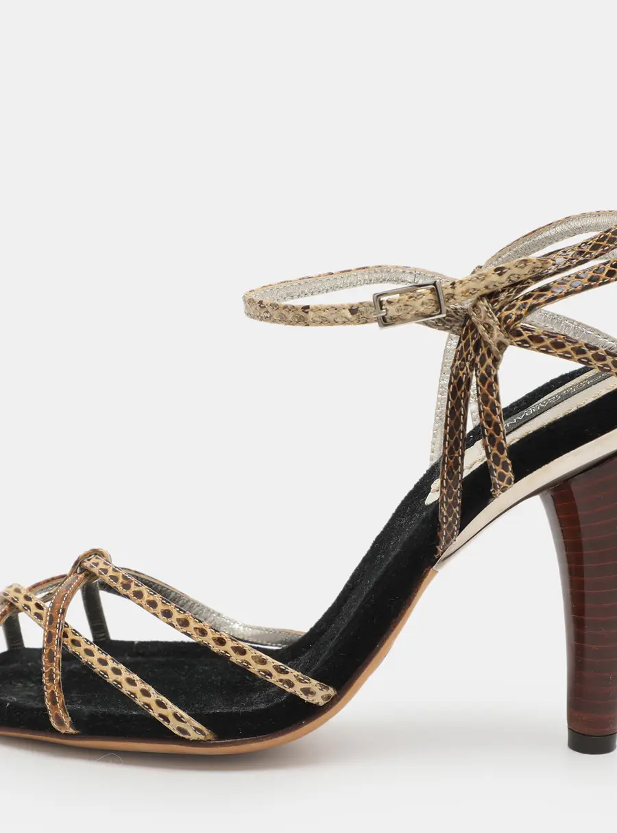 Dolce & Gabbana Size 36 Beige Snakeskin Leather Ankle Strap Sandals