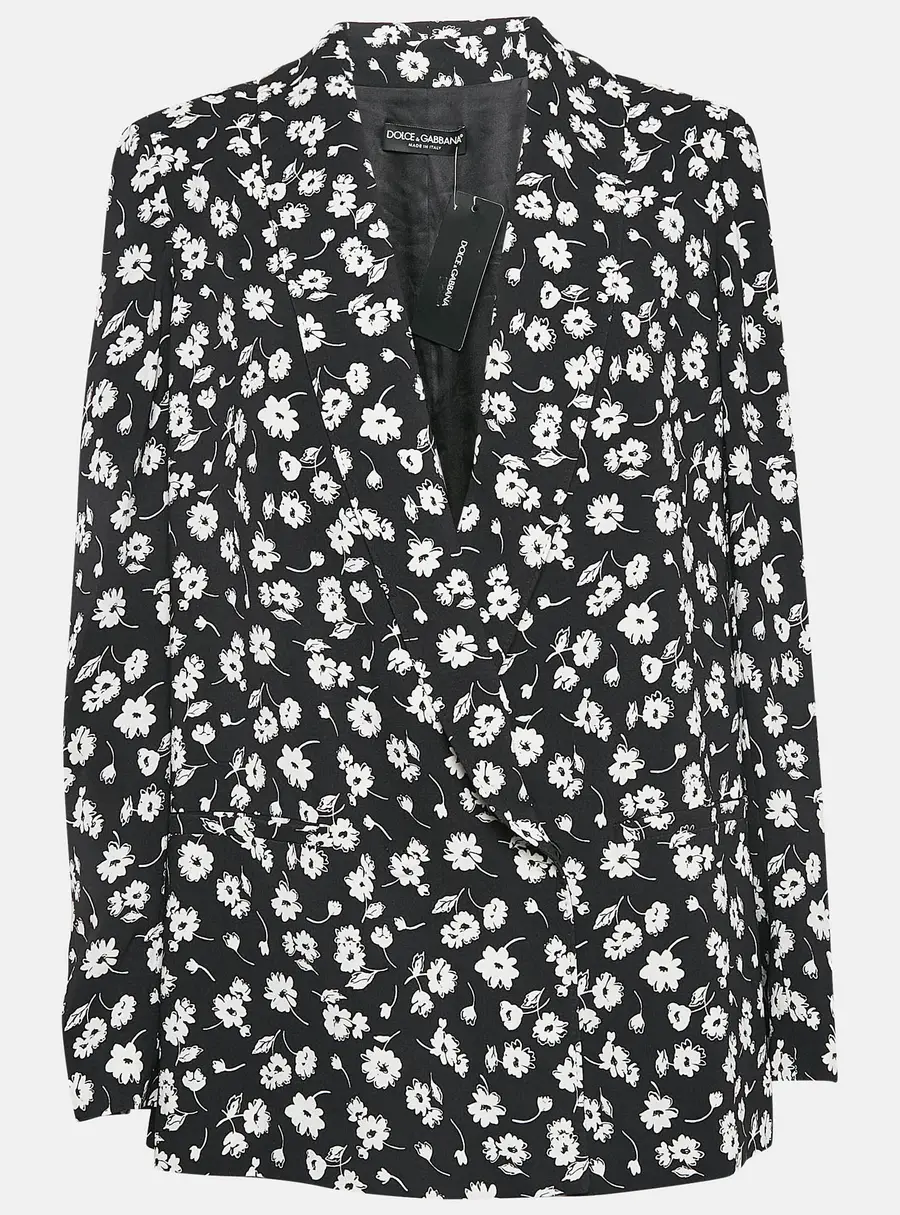 Dolce & Gabbana Black Floral Print Crepe Blazer M