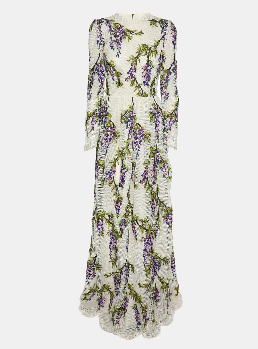 Dolce & Gabbana Multicolor Floral Embroidered Mesh Wisteria Maxi Dress S