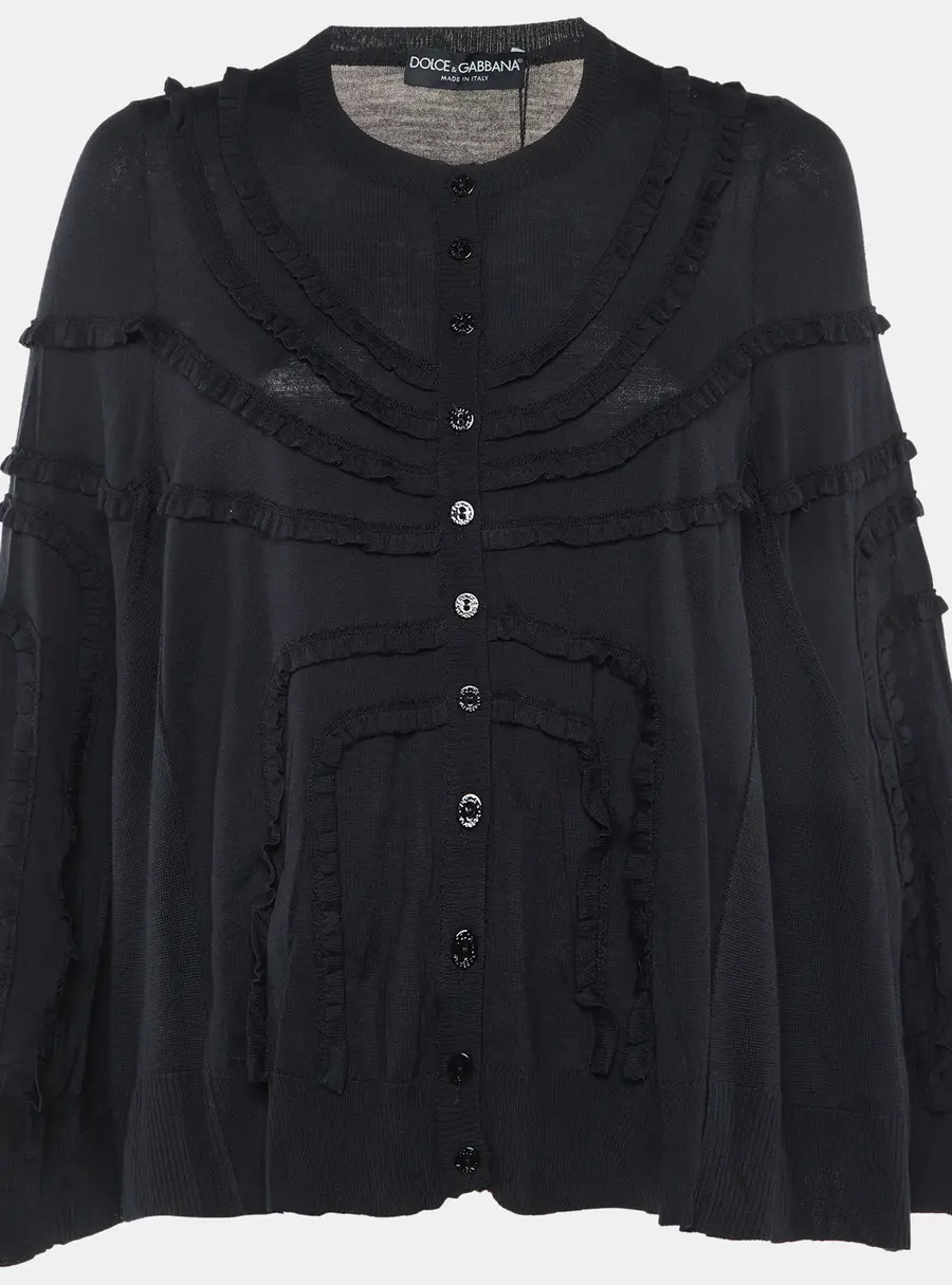 Dolce & Gabbana Black Wool Knit Button Front Poncho S