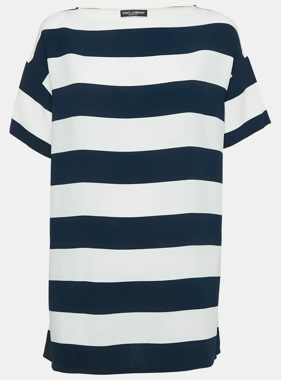 Dolce & Gabbana Blue/White Striped Crepe Oversized Top M