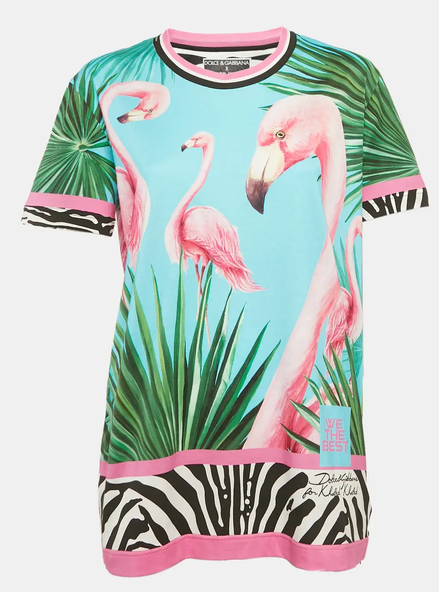 Dolce & Gabbana x DJ Khaled Multicolour Flamingo and Zebra Print Cotton Knit T-Shirt M