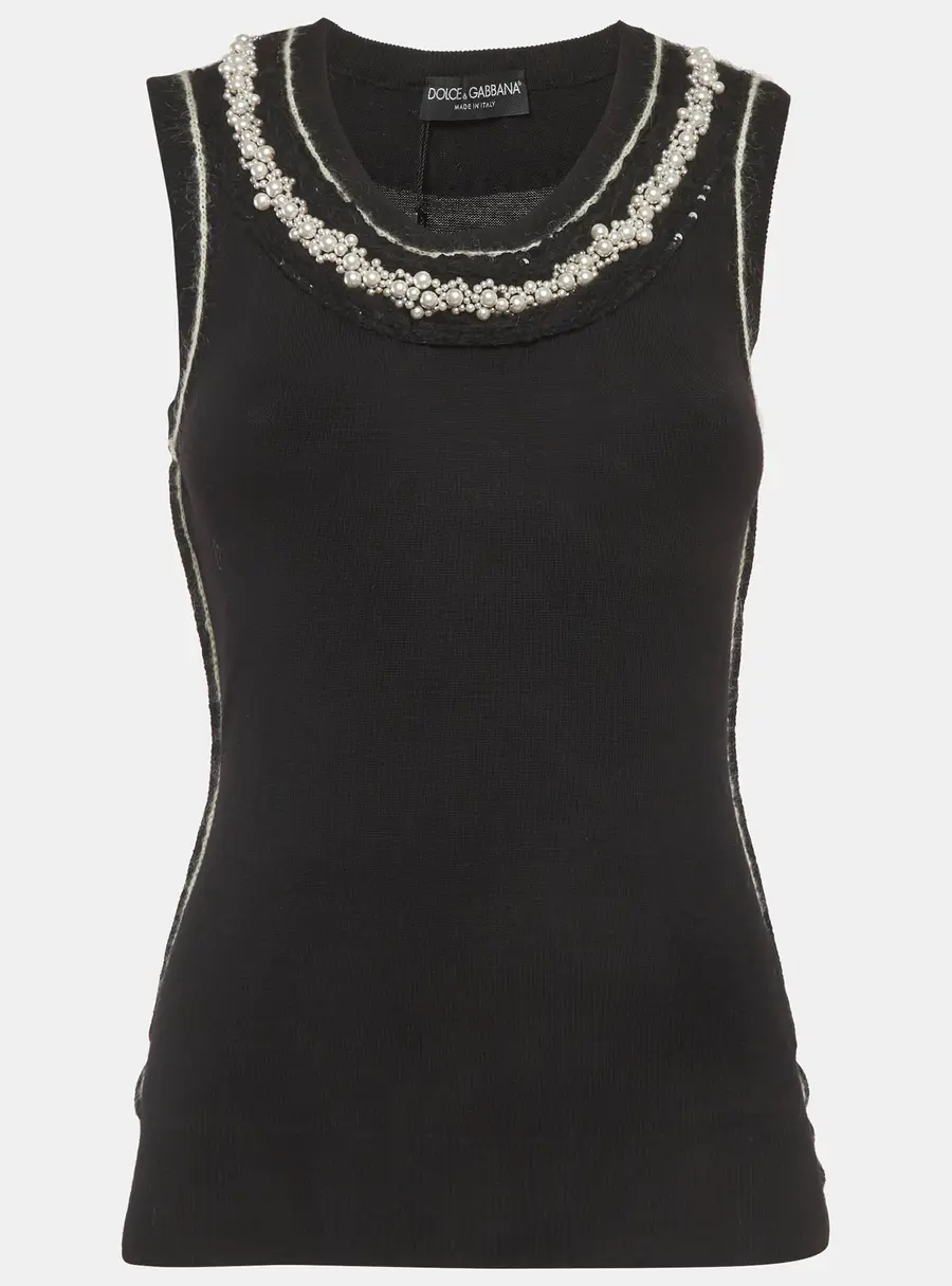 Dolce & Gabbana Black Stretch Knit Beaded Top S