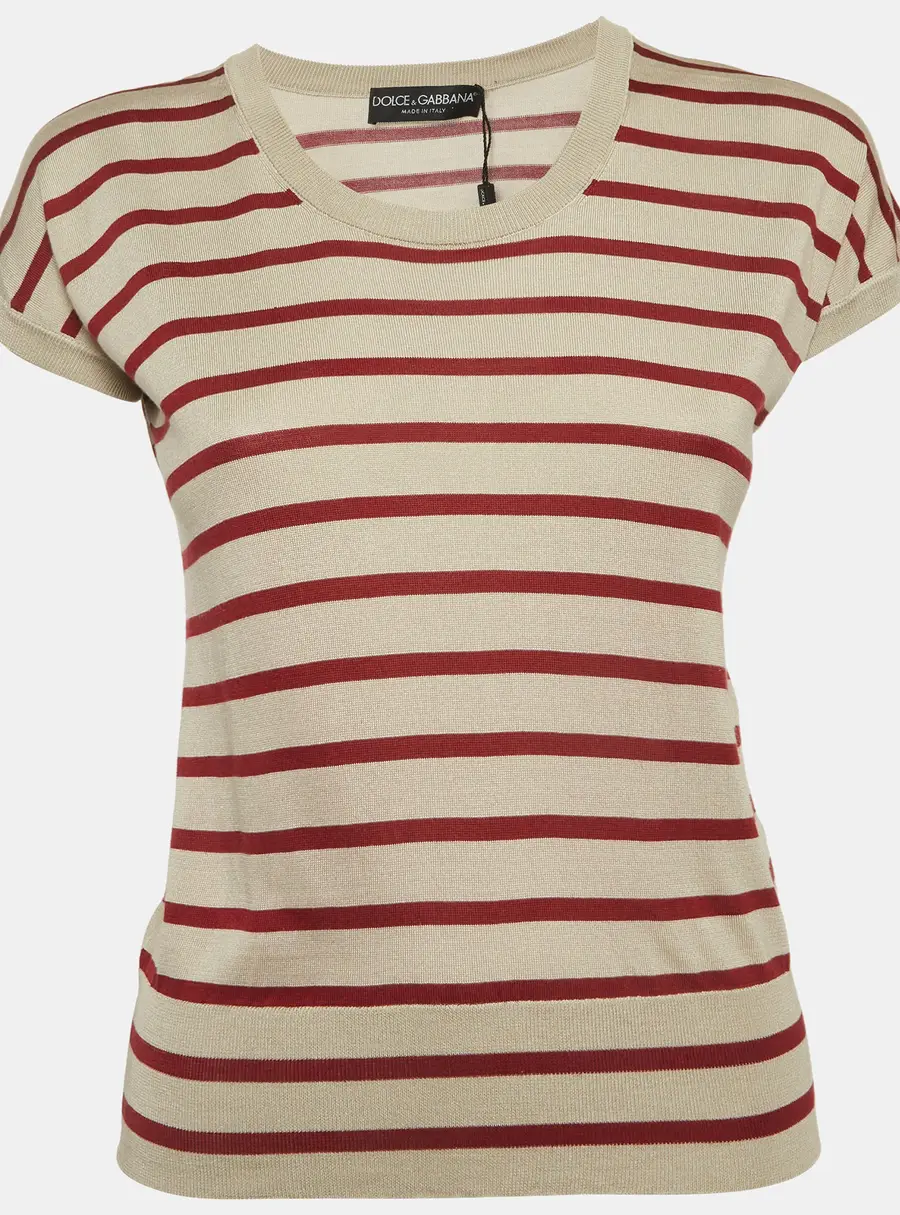 Dolce & Gabbana Beige Striped Knit Top M