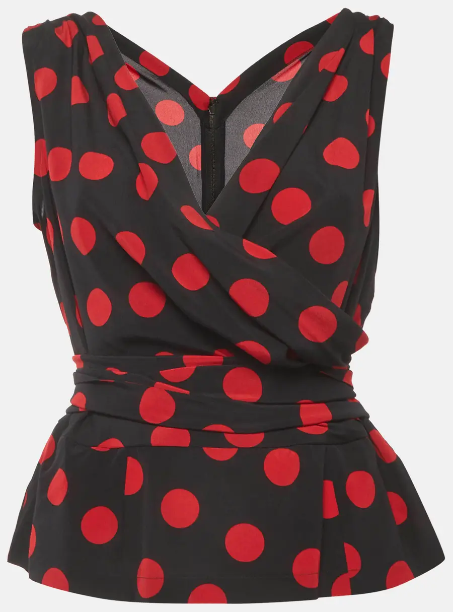 Dolce & Gabbana Black/Red Polka Dots Silk Top L