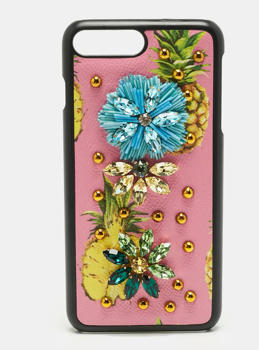 Dolce & Gabbana Multicolor Fruit Print Leather Crystal Embellished iPhone 7 Plus Case