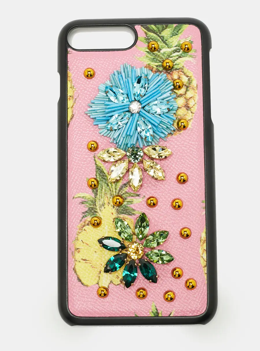 Dolce & Gabbana Multicolor Fruit Print Leather Crystal Embellished iPhone 7 Plus Case