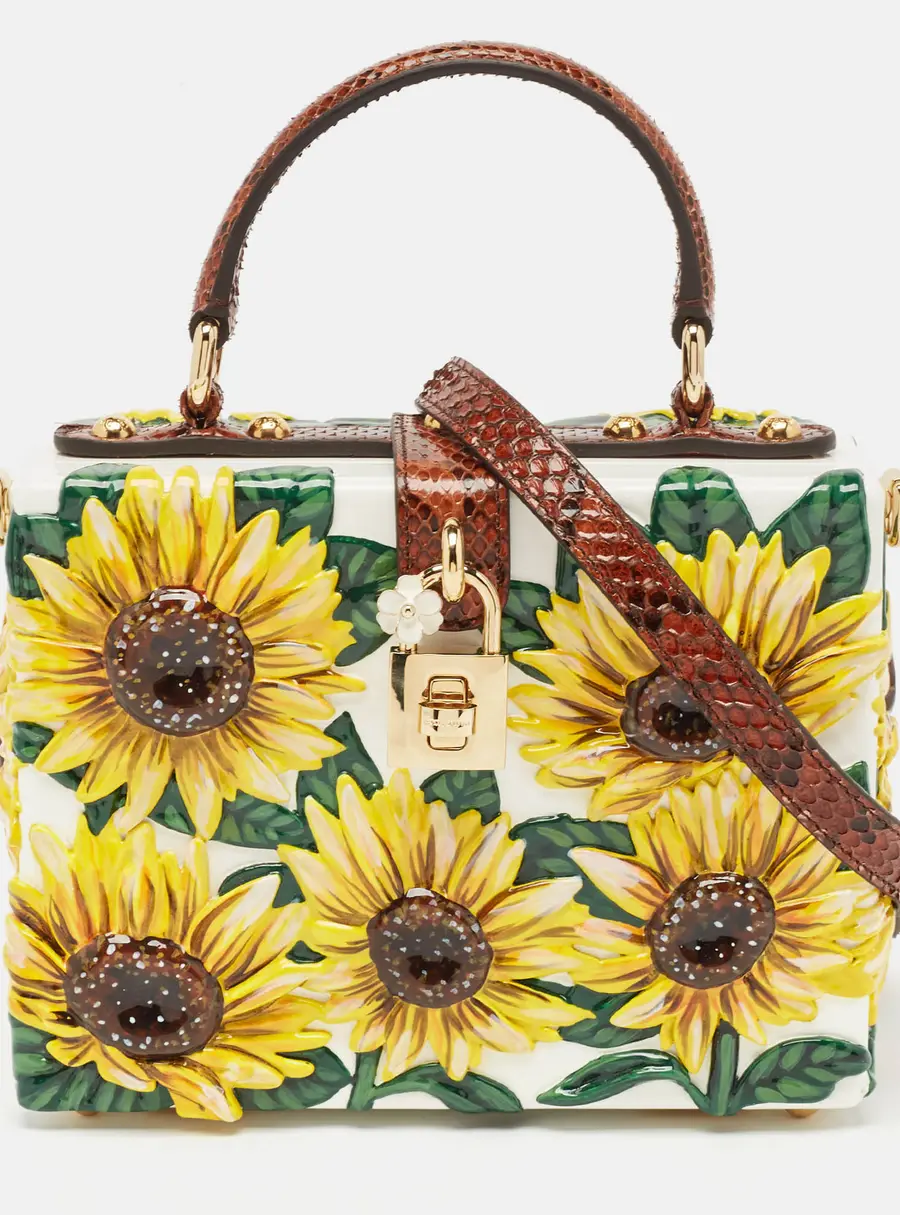 Dolce & Gabbana Yellow/Brown Acrylic and Python Trim Sunflower Dolce Box Bag