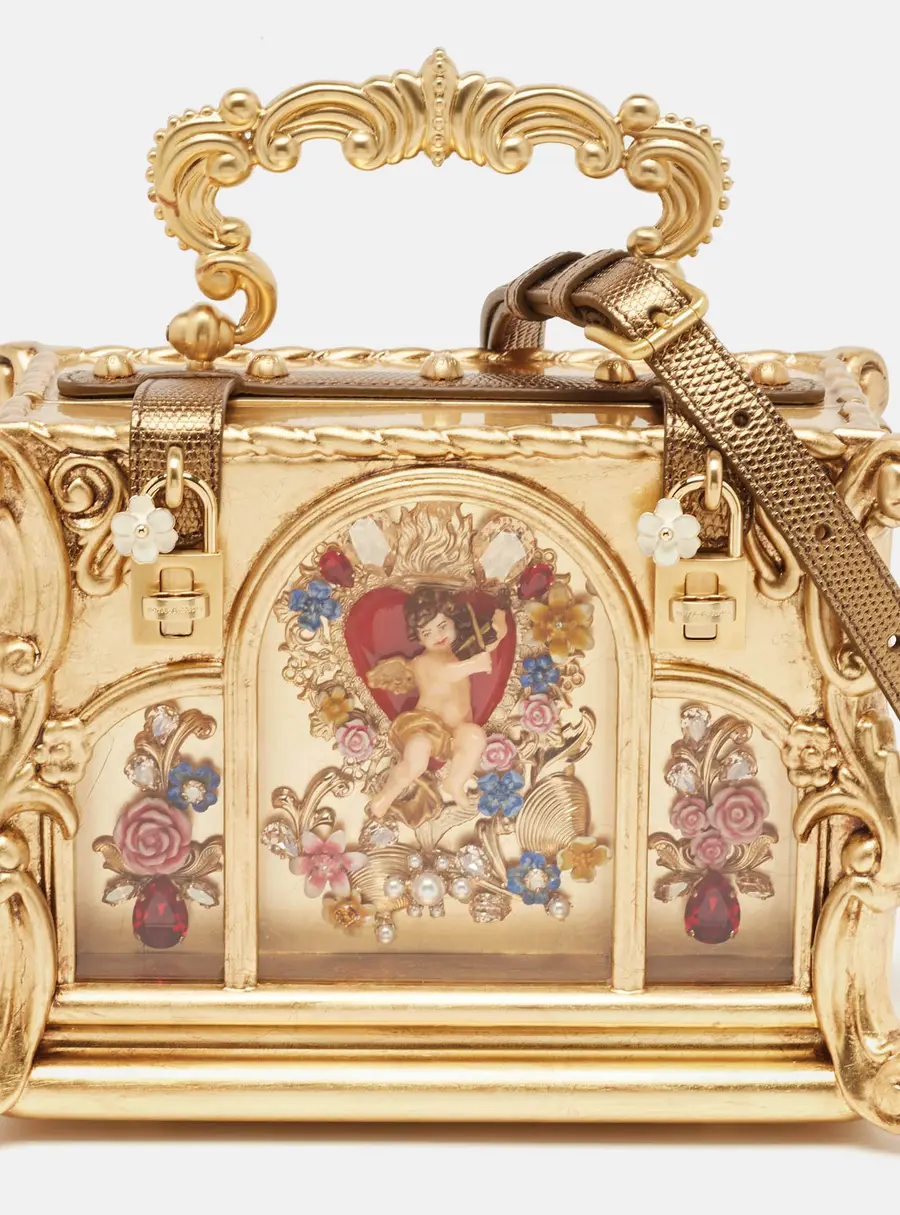 Dolce & Gabbana Box Gold Acrylic and Karung Leather Top Handle Bags
