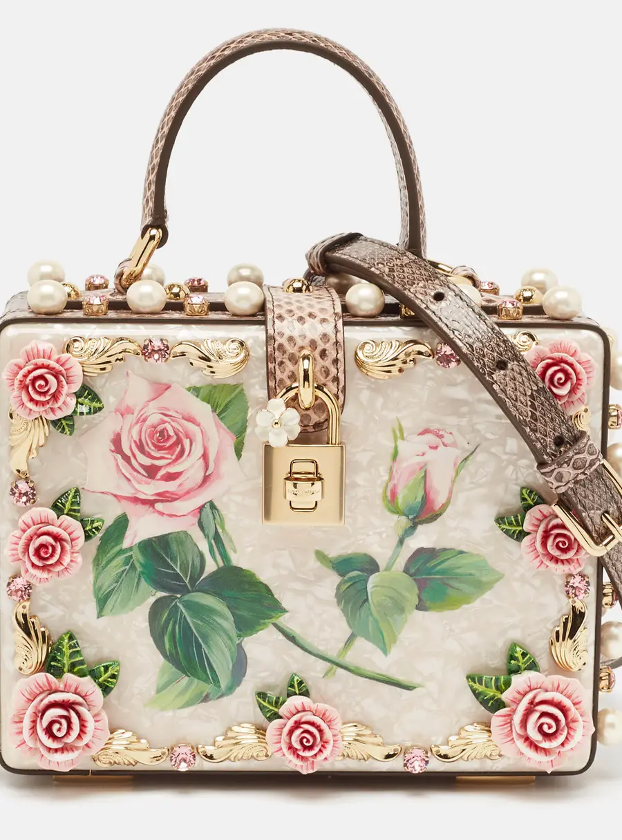Dolce & Gabbana Pink Acrylic and Snakeskin Embellished Mother of Pearl Dolce Box Bag