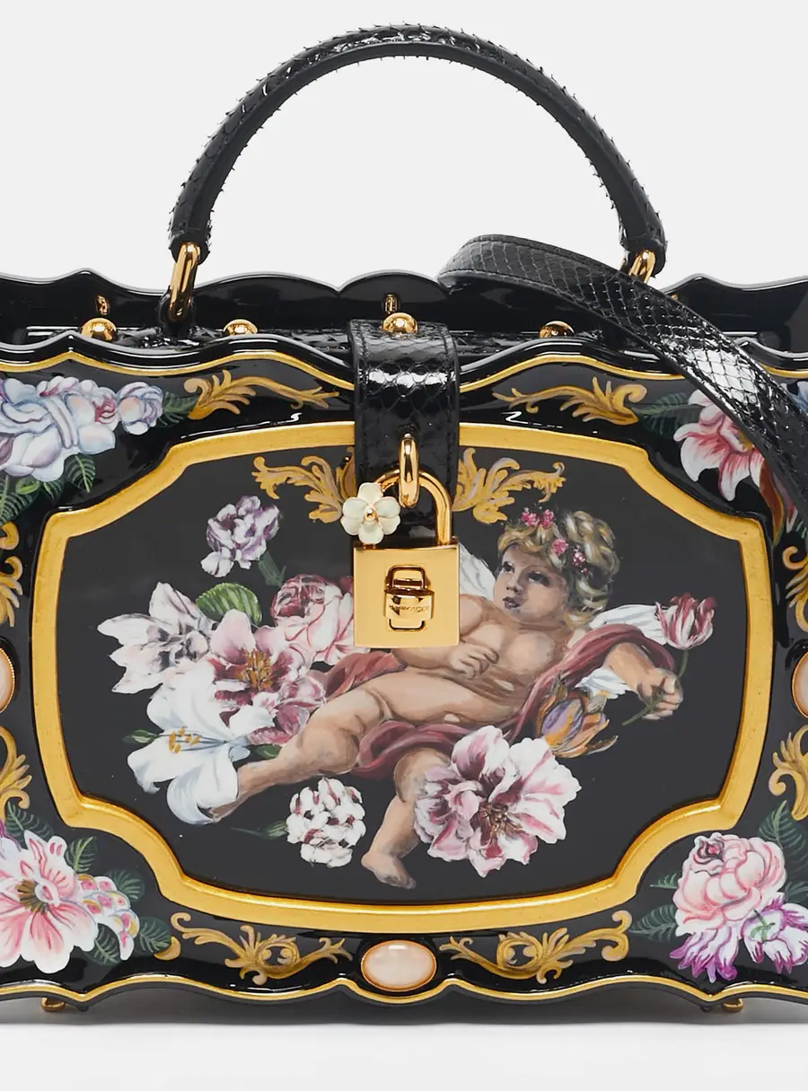 Dolce & Gabbana Dolce Box Black Acrylic and Snakeskin Leather Top Handle Bags