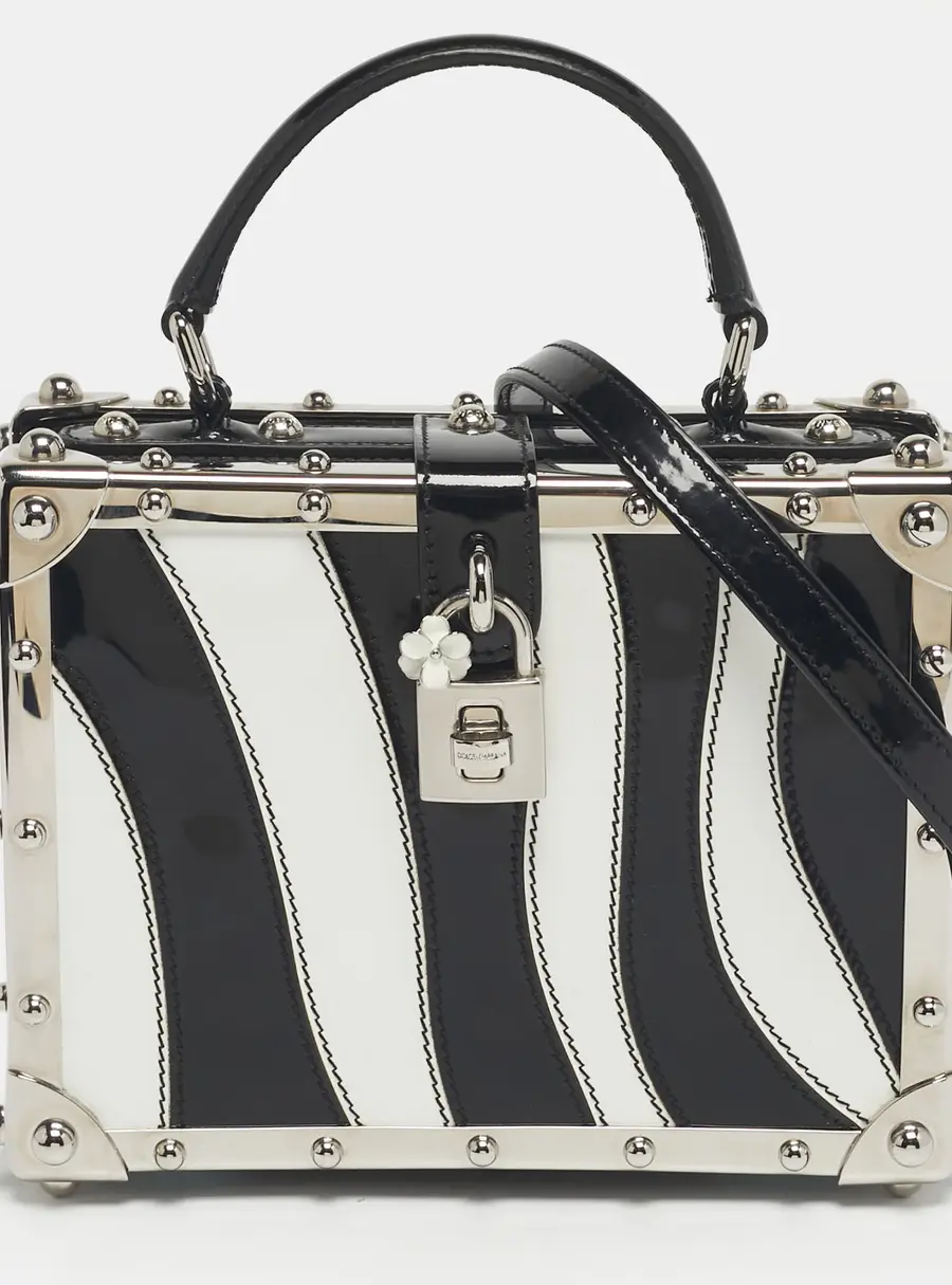 Dolce & Gabbana Black/White Patent Leather Dolce Box Top Handle Bag